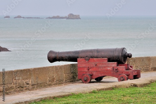 Famous cannon on the ramparts of Saint-Malo city in Brittany