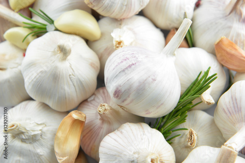 Heap of fresh garlic, closeup