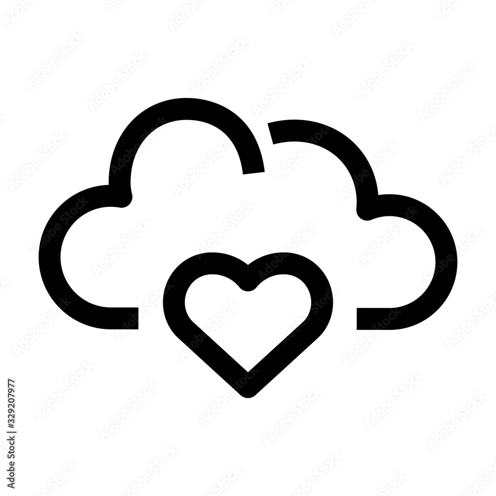 Cloud computing with heart sign. Favorite cloud storage symbol. Flat icon illustration.