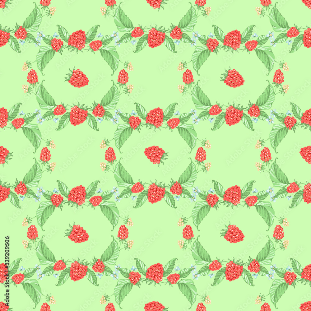 Seamless pattern. raspberries. the fruit mix. the summer mood background.