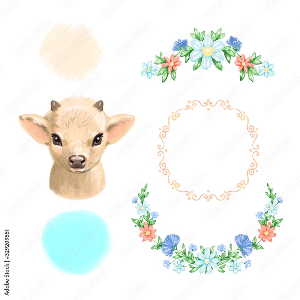 Obraz premium Watercolor cow. Hand drawn watercolor illustration calf isolated on white background
