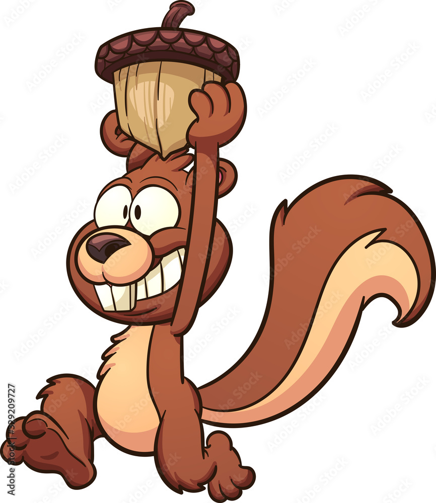 Cute cartoon squirrel looking back. Vector clip art illustration with