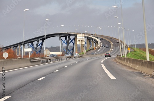 the adjacent bridge of the famous Normandy suspension bridge in Honfleur in France