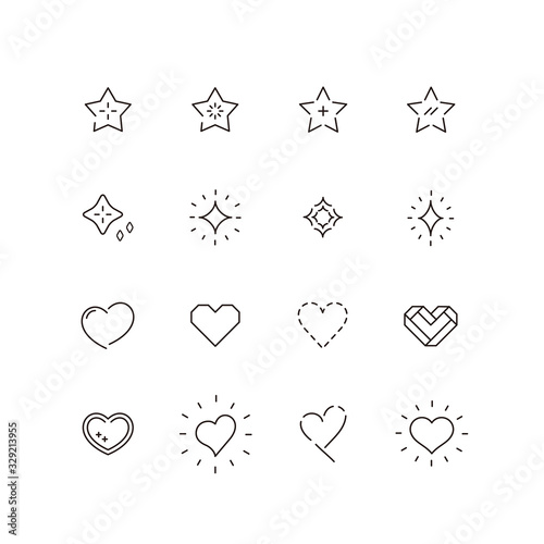 アイコンセット　ハート　星　アウトライン