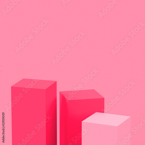 3d pink cubes square podium minimal studio background. Abstract 3d geometric shape object illustration render. Display for beauty cosmetic and valentine product.