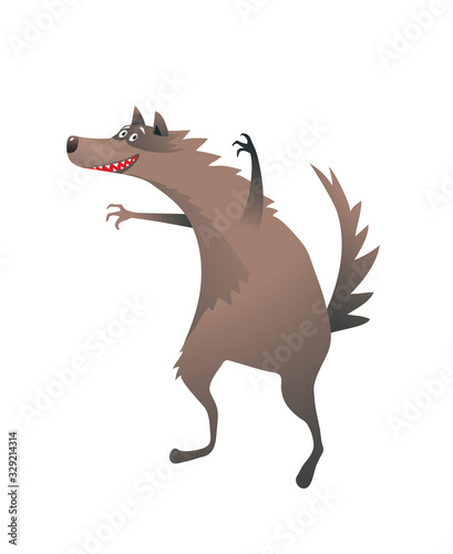 Wolf scary and funny beast character cute cartoon for kids isolated.