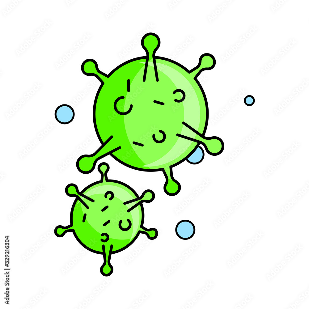 Virus and droplets icon. Covid-19 illustration. Flat style illustration. Isolated on white background. 