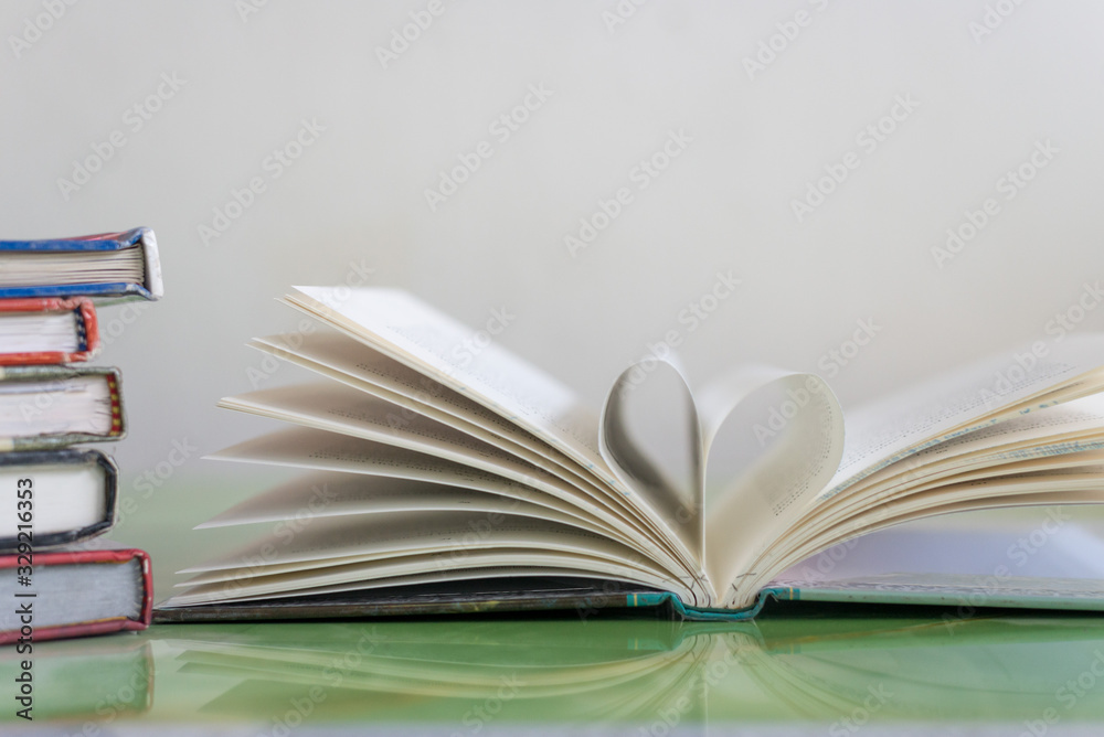 Fototapeta premium open book on wooden table