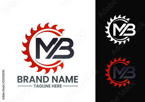 Initial Letter M B Logo with Saw, woodworking logo concept design.