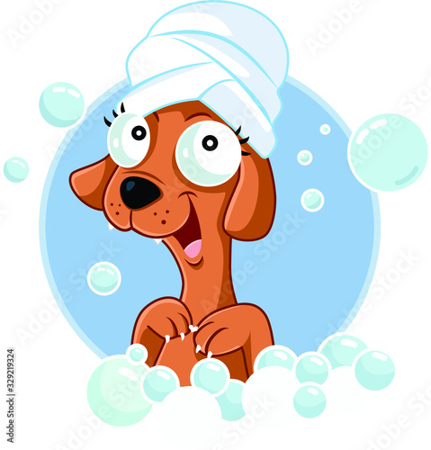 Cute Dog Mascot Taking a Bath Vector Cartoon