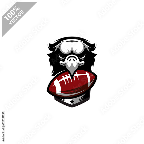 Football rugby Eagle team logo design. Scalable and editable vector.