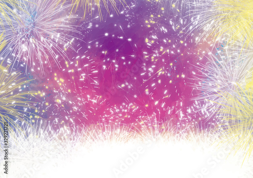花火：花火　花火大会　火花　風物詩　8月　フレーム　枠　水彩　イベント　年中行事