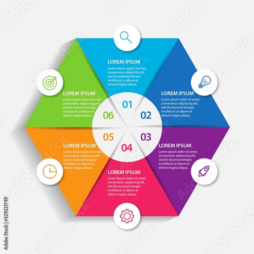 Hexagon infographic design template with steps 6 for business