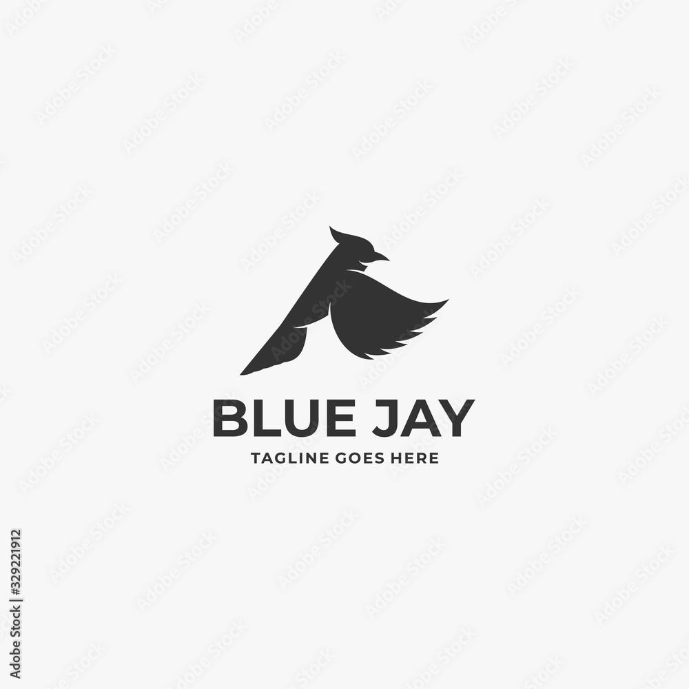 Fototapeta premium Vector Logo Illustration Bird Blue Jay Silhouette Style.