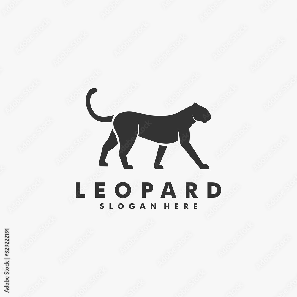 Vector Logo Illustration Leopard Walking Silhouette Style.