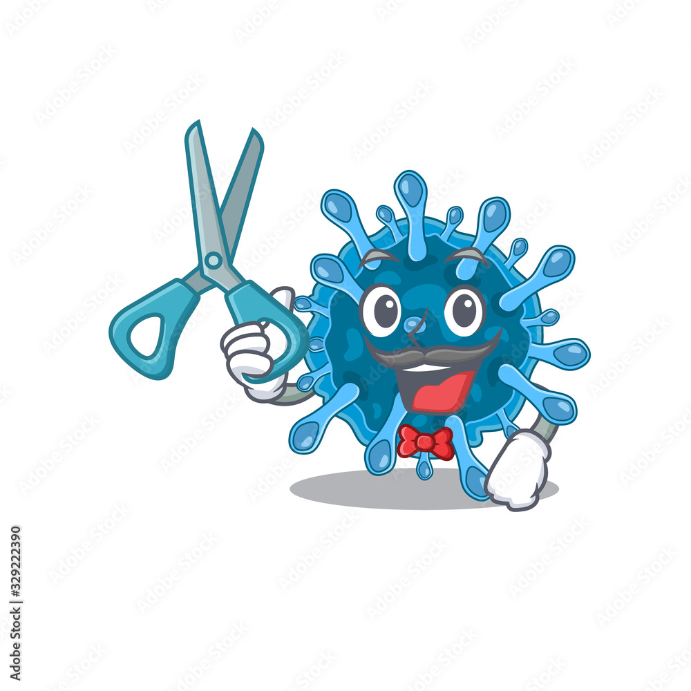 Cool Barber microscopic corona virus mascot design style