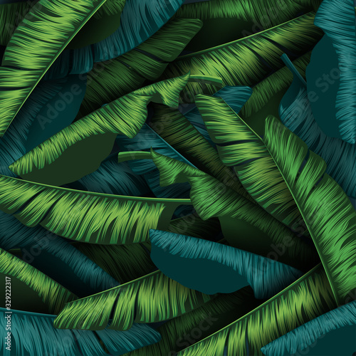 Tropical summer leaves background with jungle plants