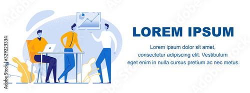 Analytical Forecast Flat Banner Vector Template. Businesspeople Analyzing Corporate Report Cartoon Characters. Business Development Planning Poster Concept. Professional Research Agency Service