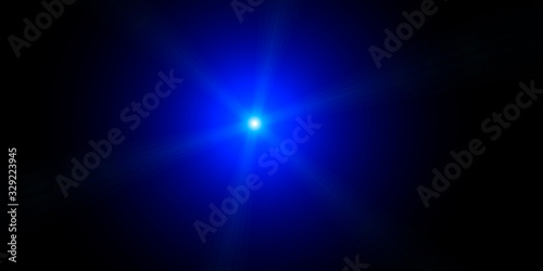 Neon round shining object in the dark. Blue starlights