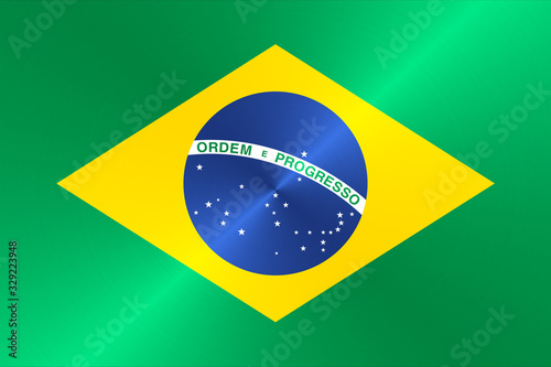 Brazilian flag in traditional colors and proportion. 3D illustration 