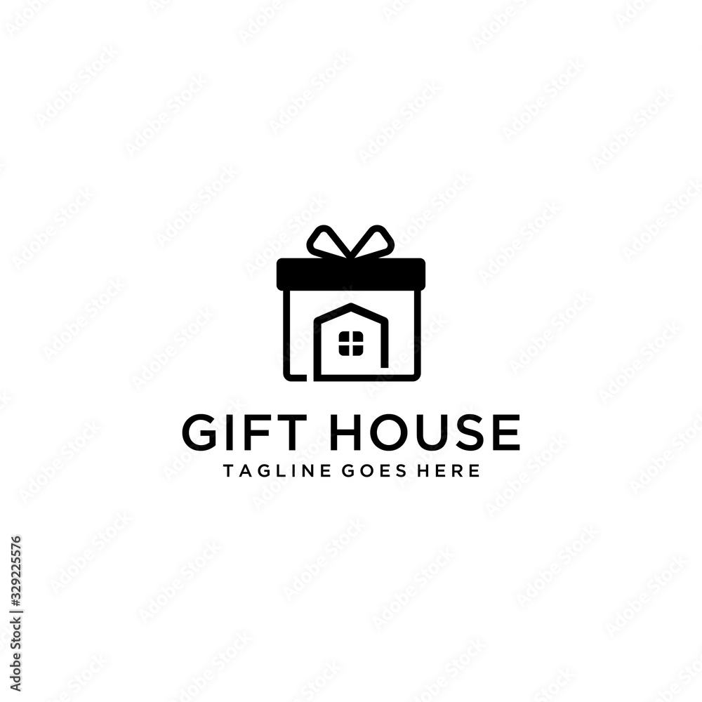 Illustration of house logo vector sign. with a gift ribbon symbol on it.