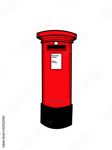 Drawing of Old British post letter pillar on white background,The vintage post box is found in the UK and members of the Commonwealth of Nations.