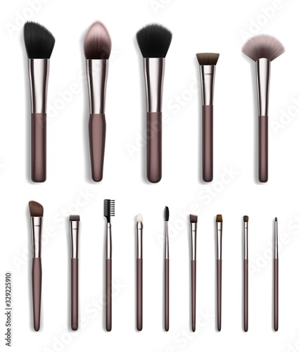 Makeup brush set, realistic cosmetic beauty tools