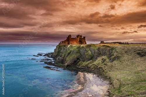 Tantallon Castle in East Lothian, Scotland is a semi-ruined cliff-top fortress dating to the mid-14th century and with historic connections to the Douglas Dynasty, Mary Queen of Scots.