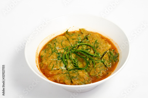 Thai food red curry white dish isolated