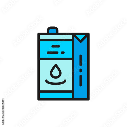 Paper box for milk, juice pack flat color line icon.