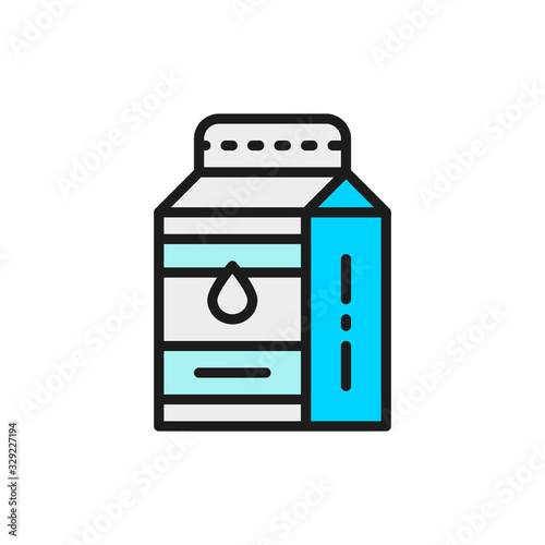 Milk, kefir in paper box flat color line icon.