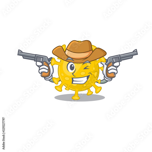 Funny corona virus diagnosis as a cowboy cartoon character holding guns