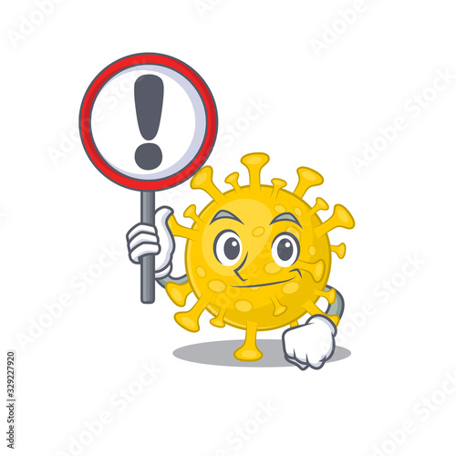 Cheerful cartoon style of corona virus diagnosis holding a sign