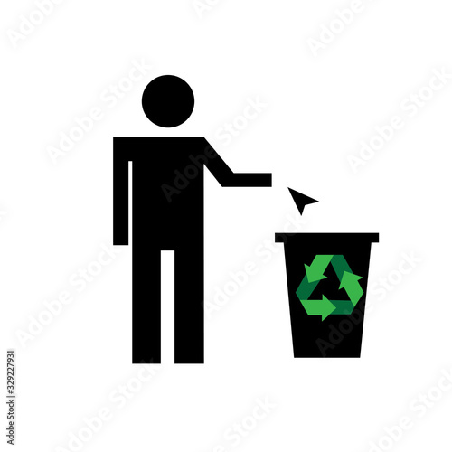 Illusration vector of throw it in the trash icon with white background fit for website and mobile apps, rubbish bin and man icon