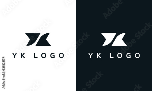 Minimal elegant simple line art letter YK logo. photo