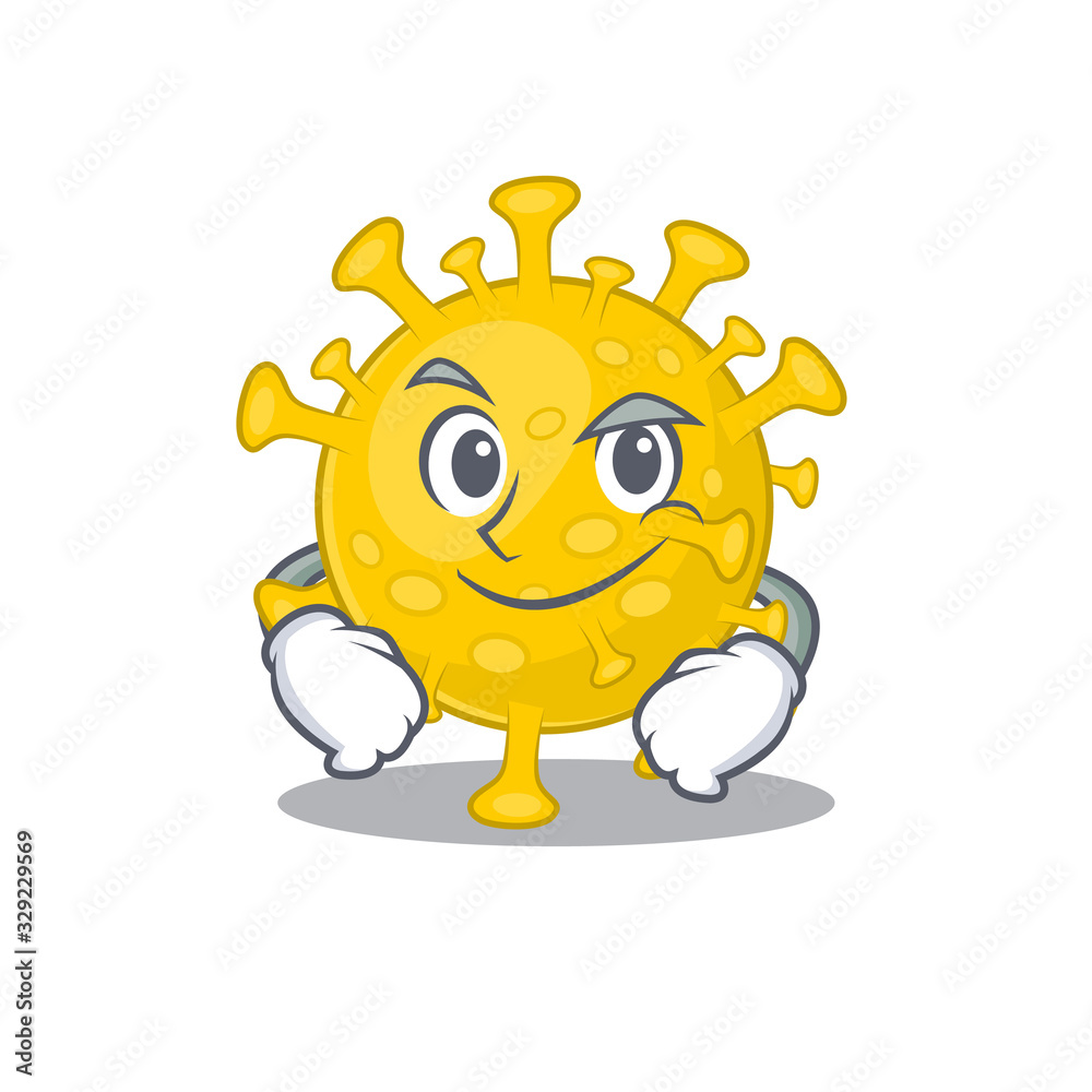 Funny corona virus diagnosis mascot character showing confident gesture