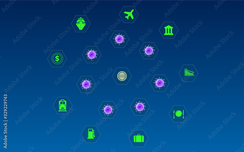 virus and business and travel icon,impact of corona virus on the economy virus and business and travel icon,impact of corona virus on the economy
