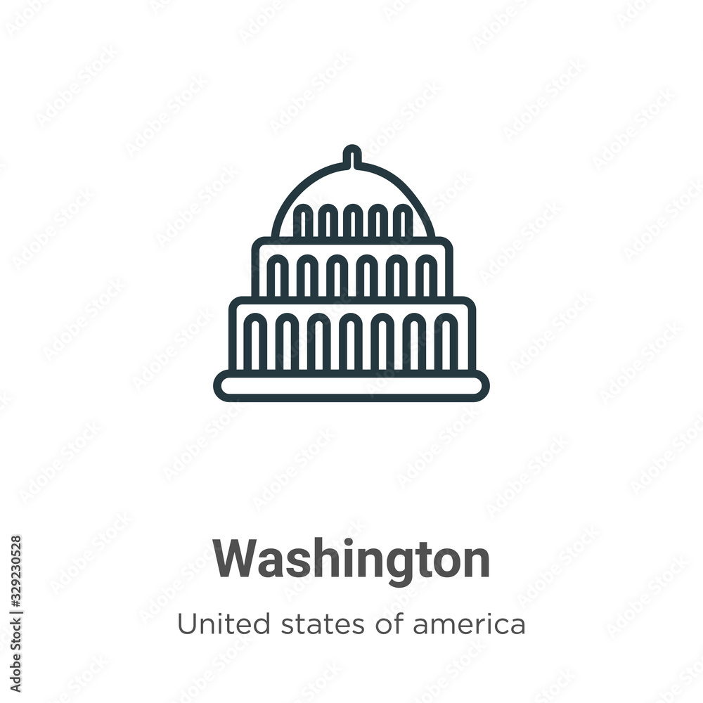 Washington outline vector icon. Thin line black washington icon, flat vector simple element illustration from editable united states concept isolated stroke on white background