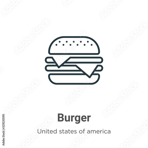 Burger outline vector icon. Thin line black burger icon, flat vector simple element illustration from editable united states concept isolated stroke on white background