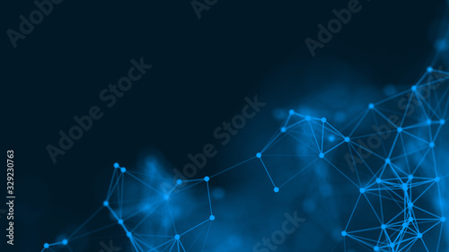 Abstract technology background with blue futuristic connection glowing lines and dots. Communication concept. Plexus structure. Illustration, science, business, network, digital, data. 3D rendering