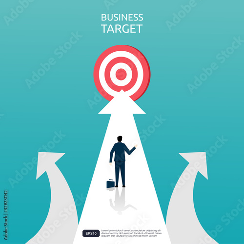 New way concept for business target. businessman aiming the target on road outdoor. opportunities and new path idea. vector illustration