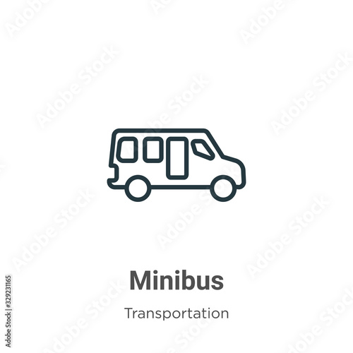 Minibus outline vector icon. Thin line black minibus icon, flat vector simple element illustration from editable transportation concept isolated stroke on white background