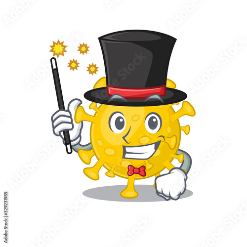 Charming corona virus diagnosis cartoon design performance as a Magician style