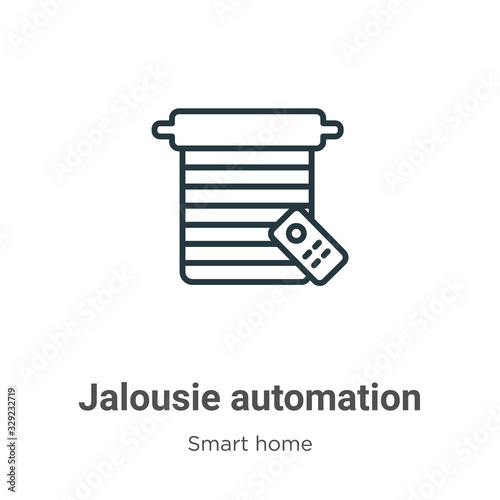 Jalousie automation outline vector icon. Thin line black jalousie automation icon, flat vector simple element illustration from editable smart home concept isolated stroke on white background