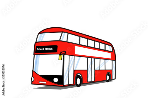  Travel England public transport .Red double decker bus .Flat icon style concept design.