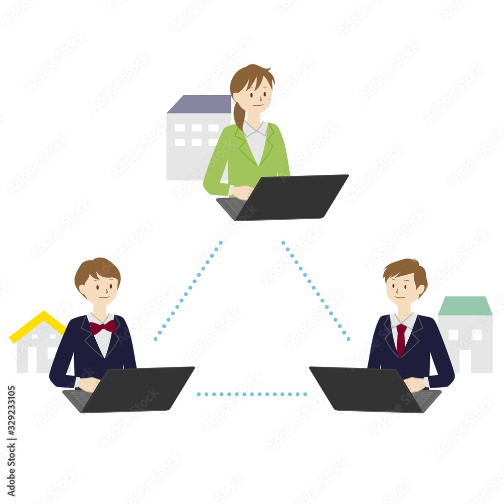 Illustration of a male student and a female student studying online. Illustration of a male student and a female student studying online.