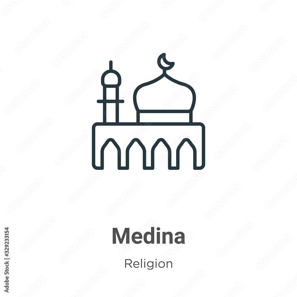 Medina outline vector icon. Thin line black medina icon, flat vector simple element illustration from editable religion concept isolated stroke on white background