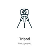 Tripod outline vector icon. Thin line black tripod icon, flat vector simple element illustration from editable photography concept isolated stroke on white background