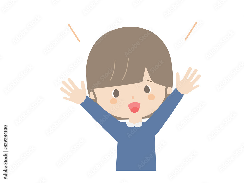 A girl who rejoices with both hands. A girl who rejoices with both hands.