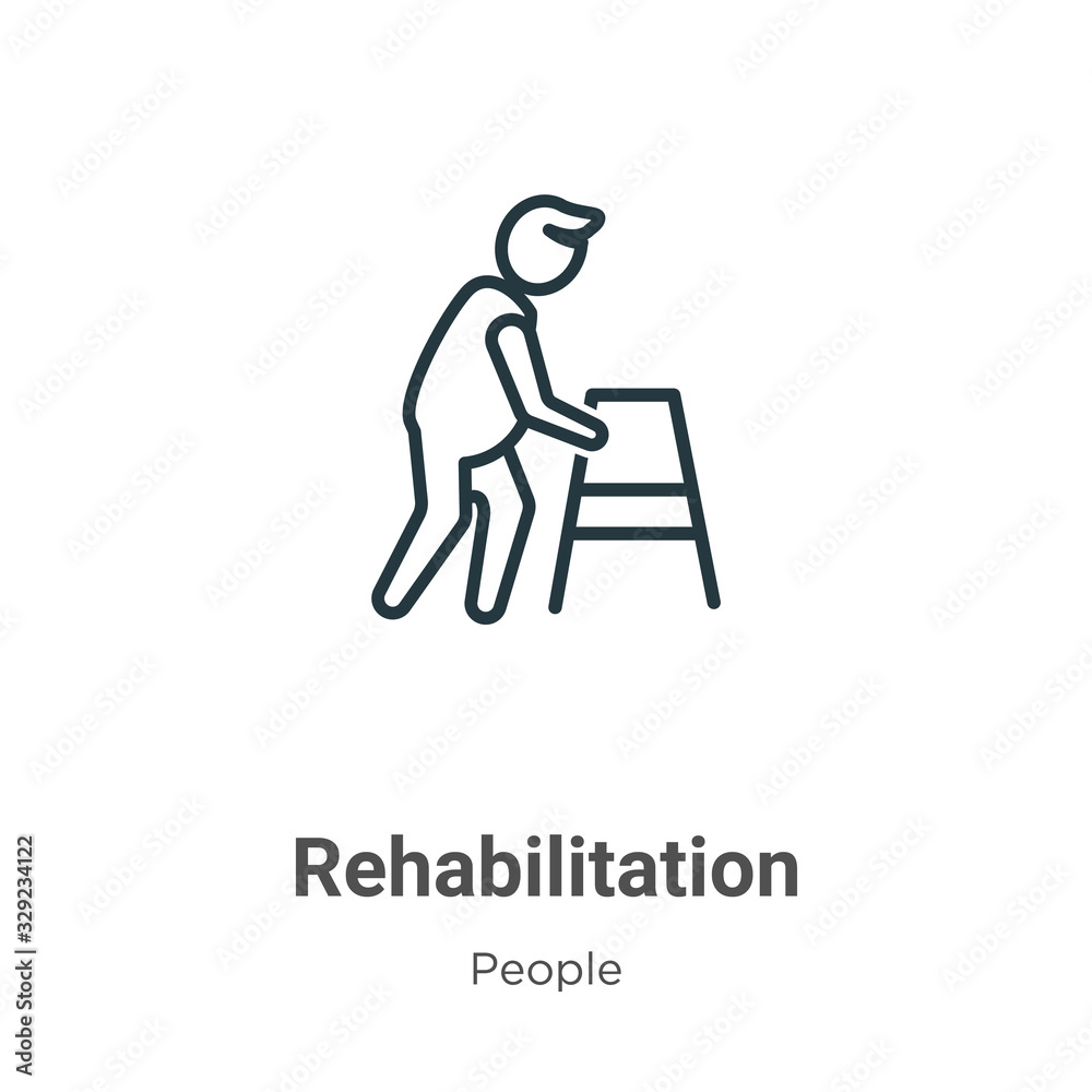 Rehabilitation outline vector icon. Thin line black rehabilitation icon, flat vector simple element illustration from editable people concept isolated stroke on white background